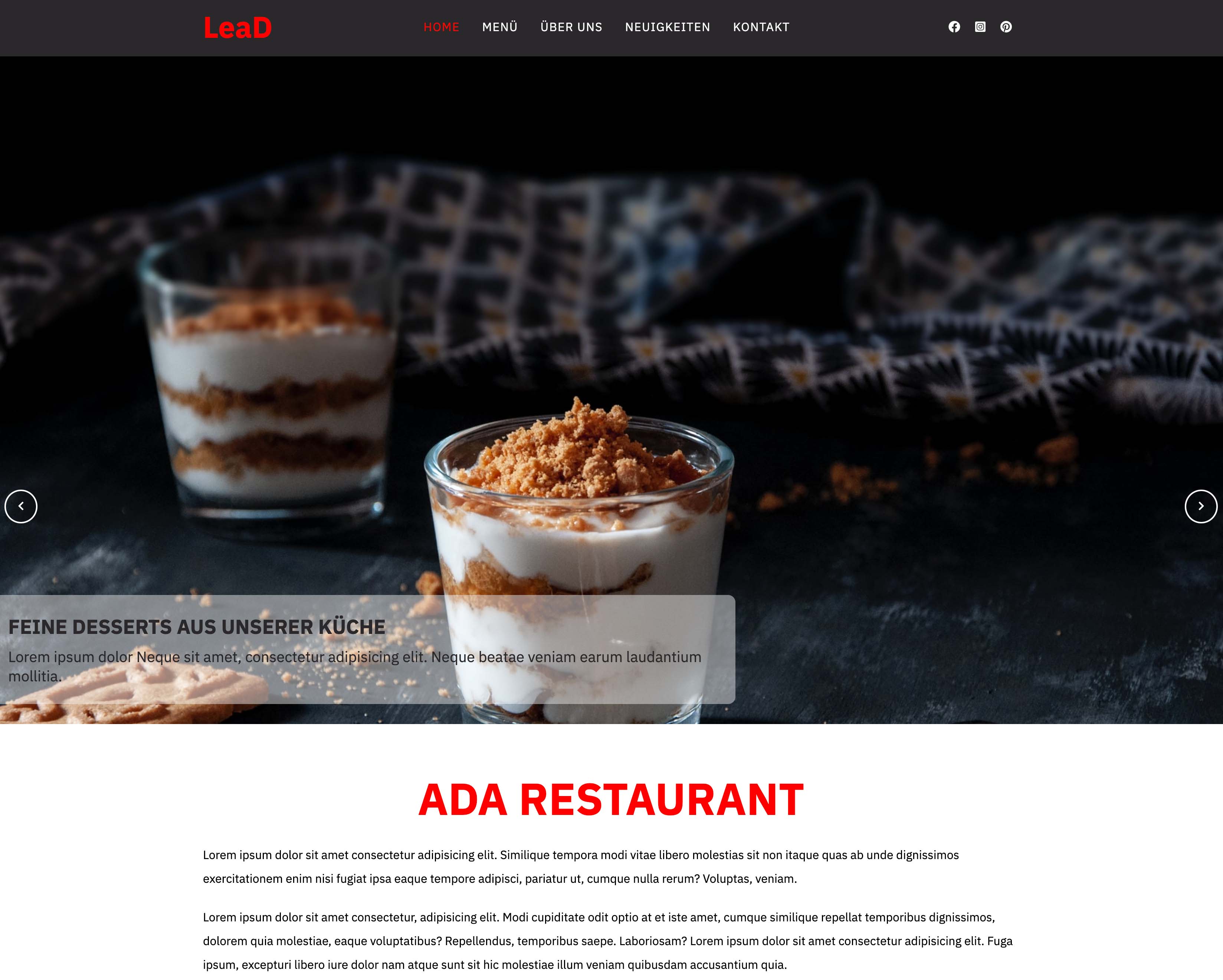 Ada Restaurant Webseite